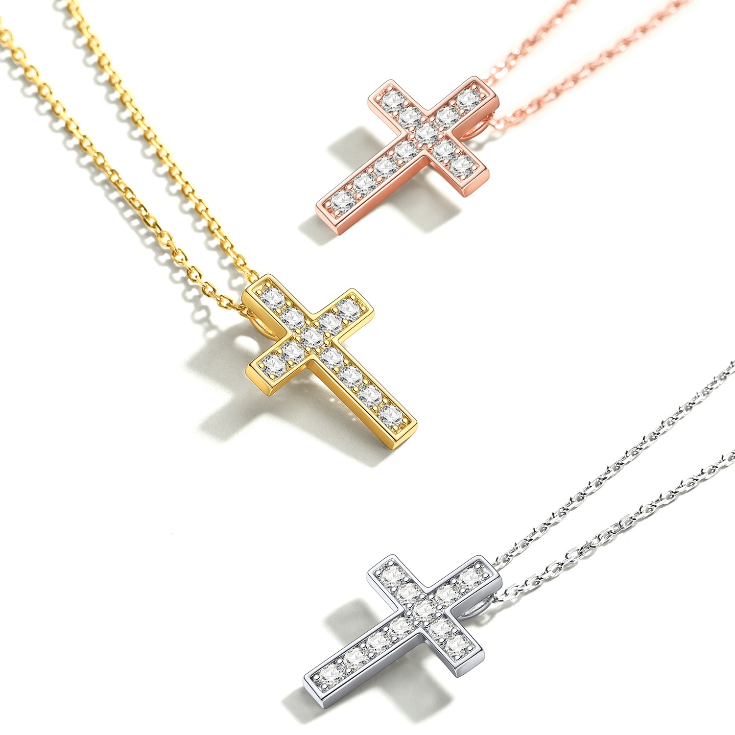 ChicSilver Sterling Silver Cubic Zirconia Cross Necklace in Different Colors