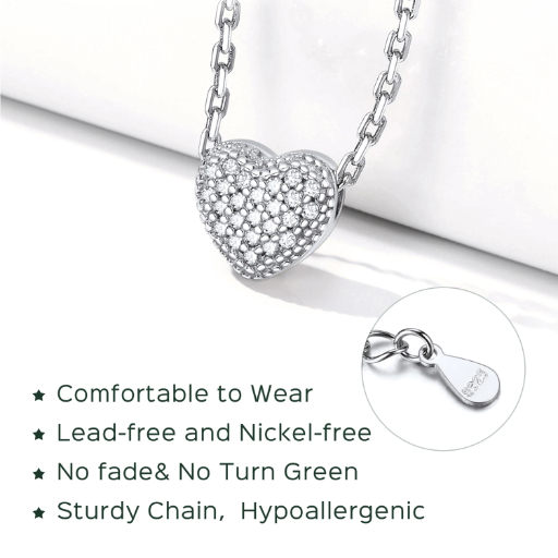 Sterling Silver Heart CZ Pendant Necklace For Her