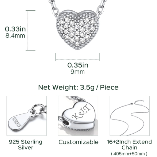 Sterling Silver Heart CZ Pendant Necklace For Her