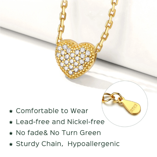 Sterling Silver Heart CZ Pendant Necklace For Her