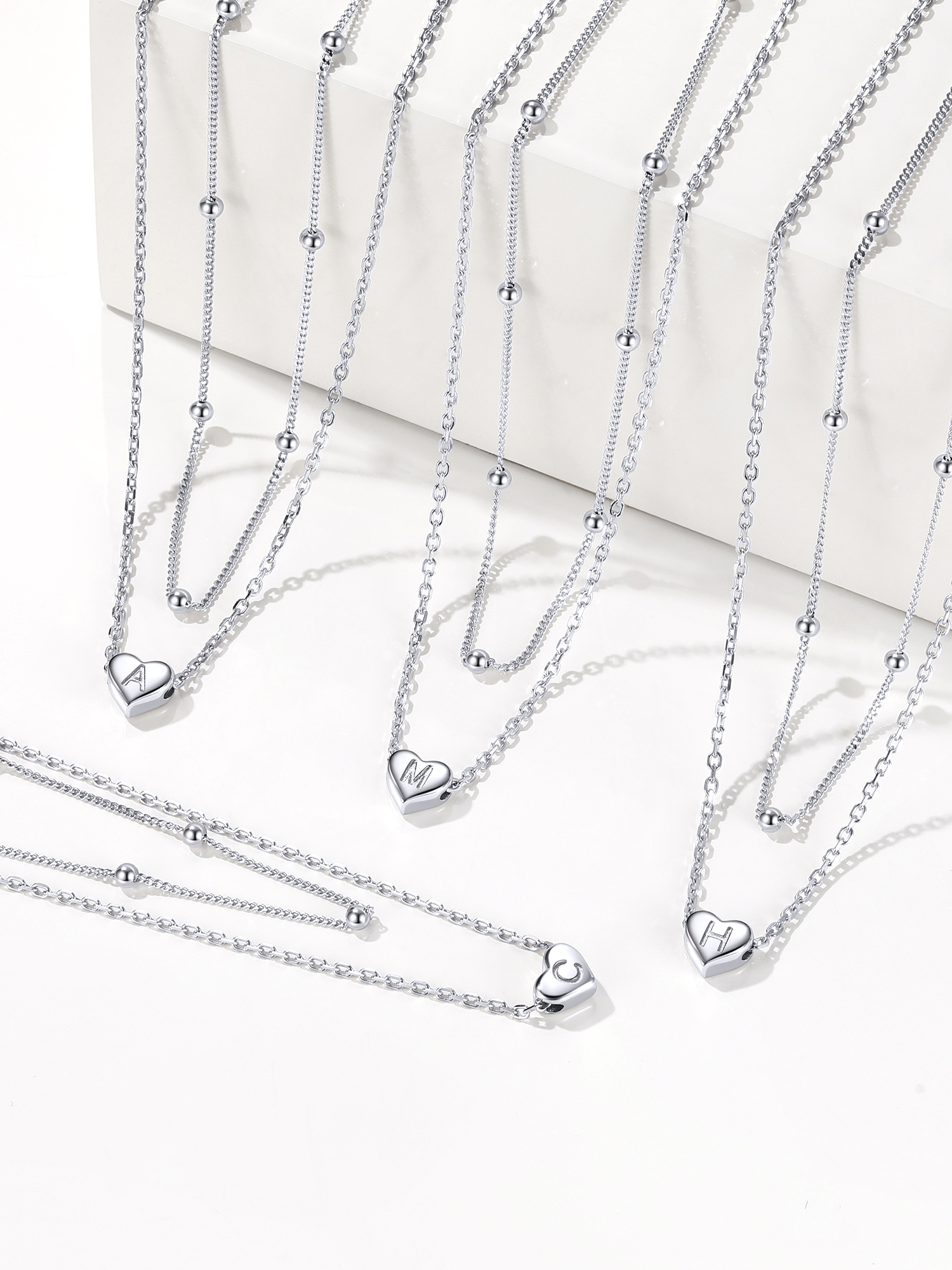 2025 hot Double-layered initial heart necklace for women, silver jewelry, A to Z  jewelry