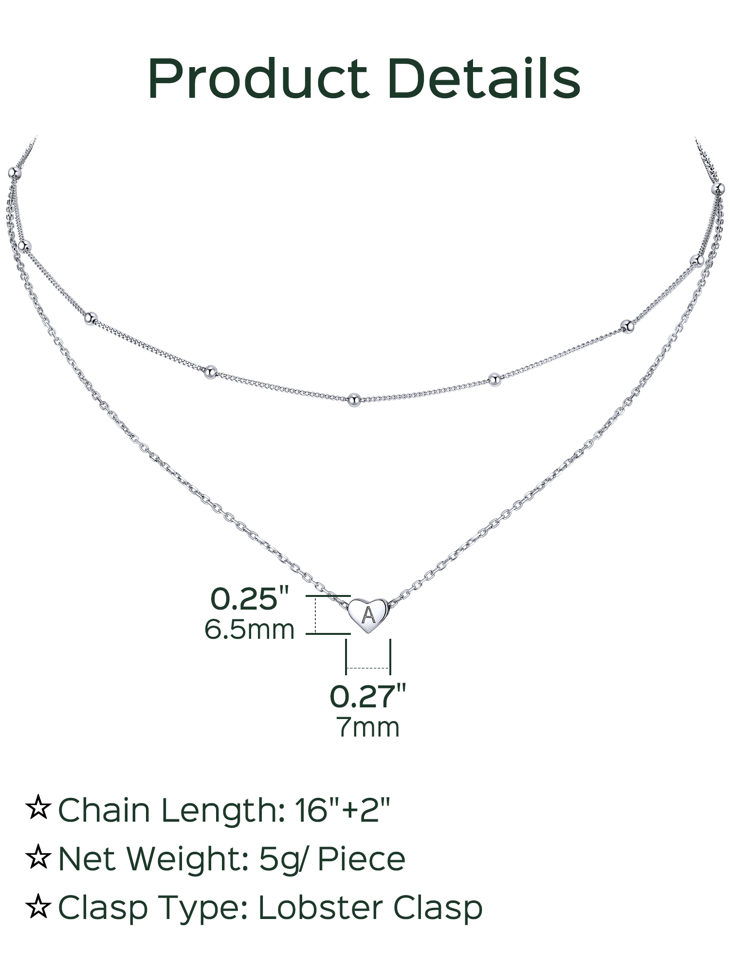 2025 hot Double-layered initial heart necklace for women, silver jewelry