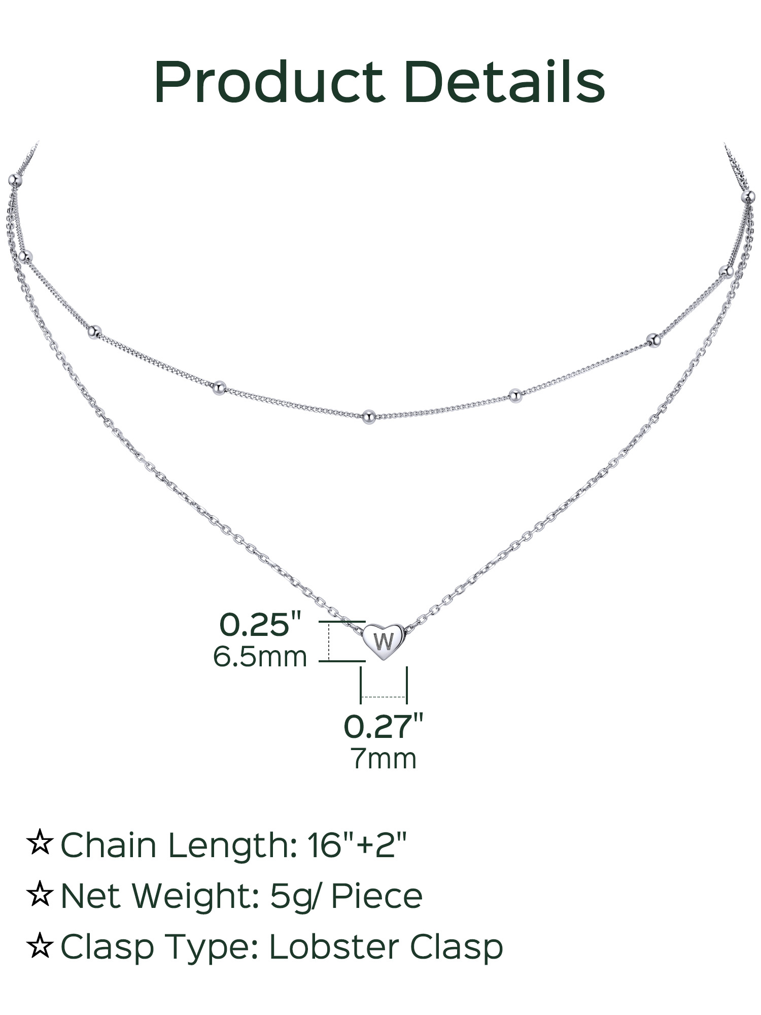 2025 hot Double-layered initial heart necklace for women, silver jewelry, A to Z  jewelry, gift idea