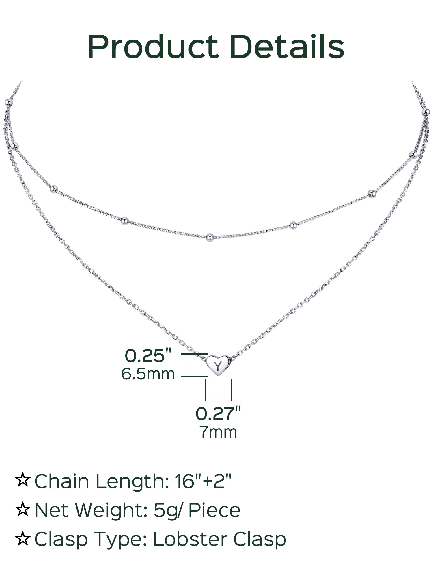 2025 hot Double-layered initial heart necklace for women, silver jewelry, A to Z  jewelry, gift idea