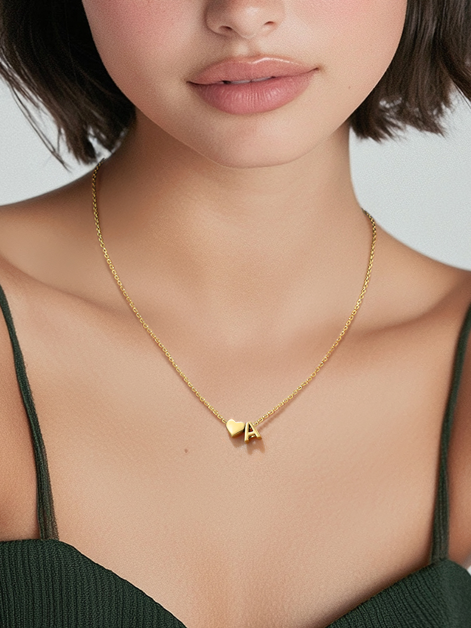 Gold Heart & Initial Pendant Necklace, sterling silver jewlery, heart necklace, initial necklace, gift idea,  A to Z  jewelry