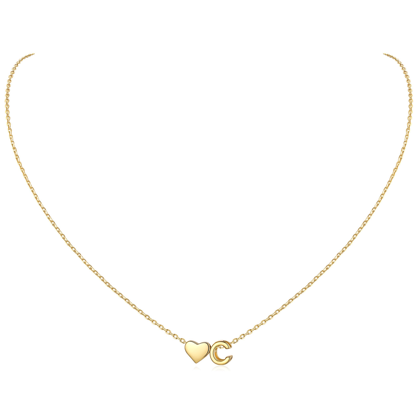C-Gold Heart & Initial Pendant Necklace, sterling silver jewlery, heart necklace, initial necklace, gift idea,  A to Z  jewelry