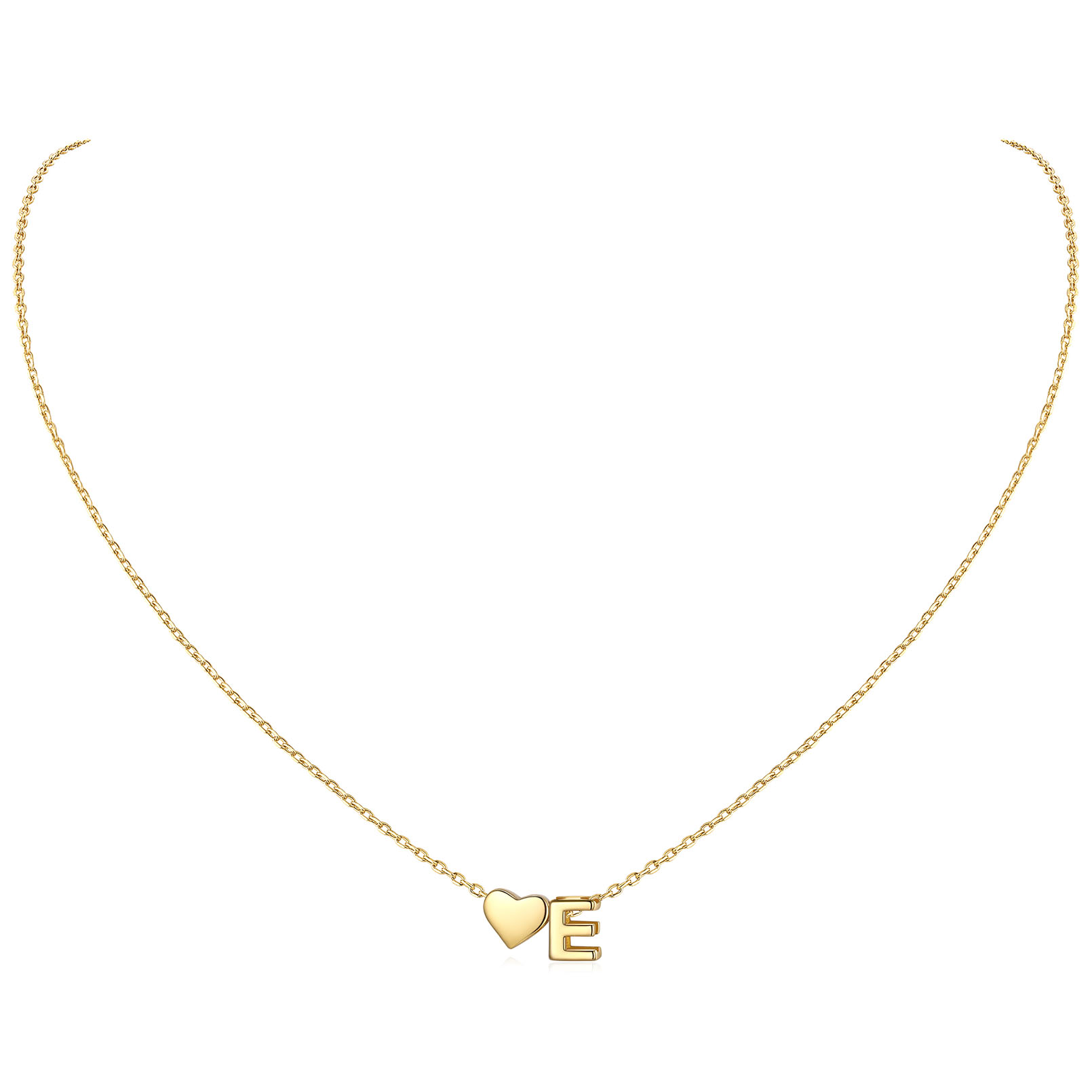 E-Gold Heart & Initial Pendant Necklace, sterling silver jewlery, heart necklace, initial necklace, gift idea,  A to Z  jewelry