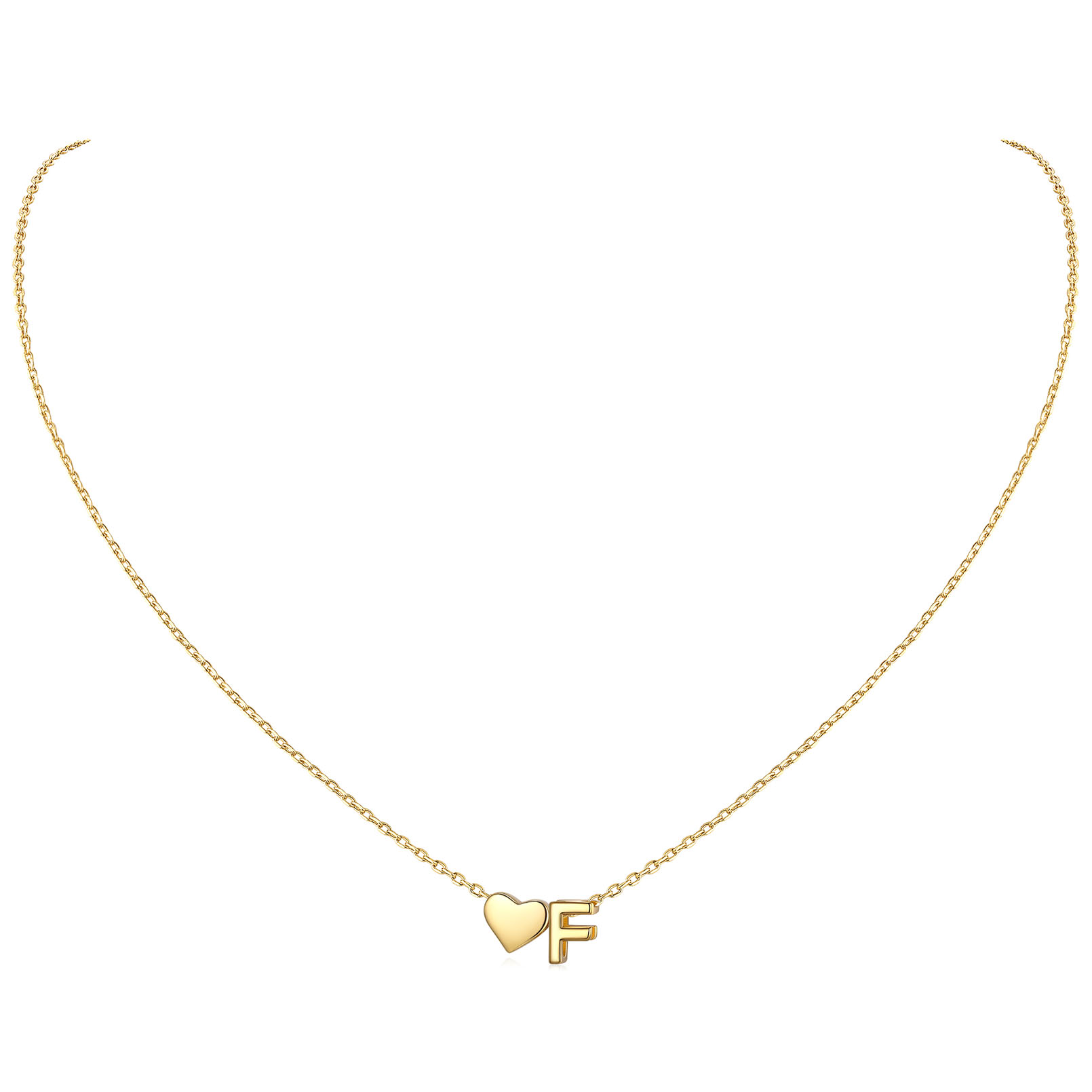 F-Gold Heart & Initial Pendant Necklace, sterling silver jewlery, heart necklace, initial necklace, gift idea,  A to Z  jewelry