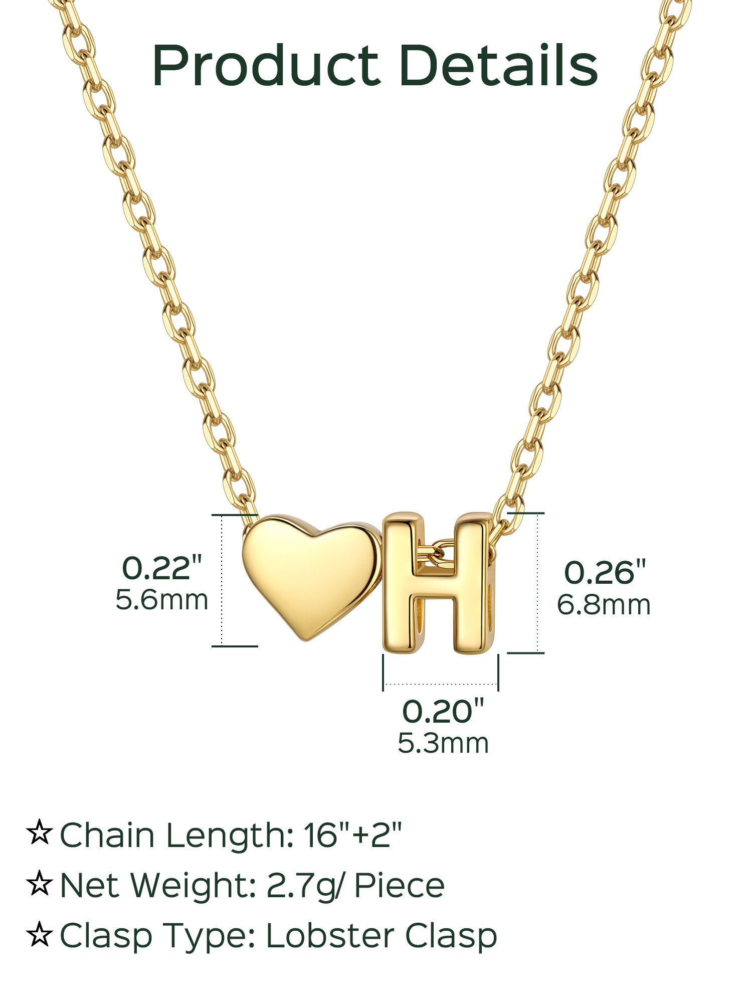 H-Gold Heart & Initial Pendant Necklace, sterling silver jewlery, heart necklace, initial necklace, gift idea,  A to Z  jewelry