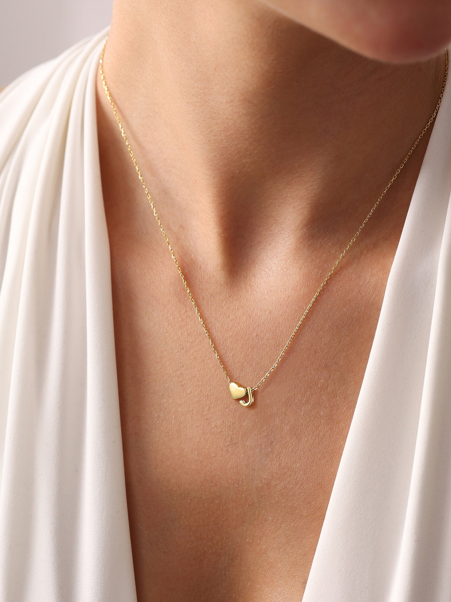 Gold Heart & Initial Pendant Necklace, sterling silver jewlery, heart necklace, initial necklace, gift idea,  A to Z  jewelry