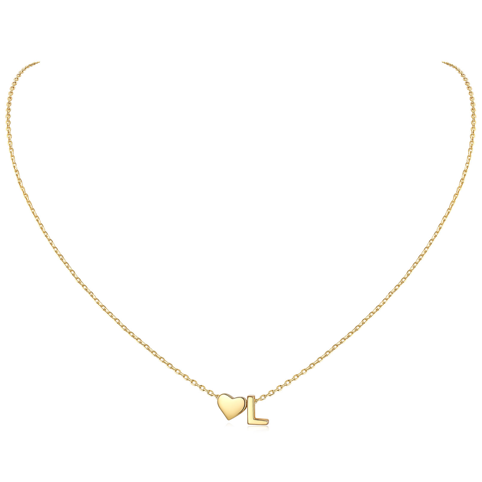 L-Gold Heart & Initial Pendant Necklace, sterling silver jewlery, heart necklace, initial necklace, gift idea,  A to Z  jewelry