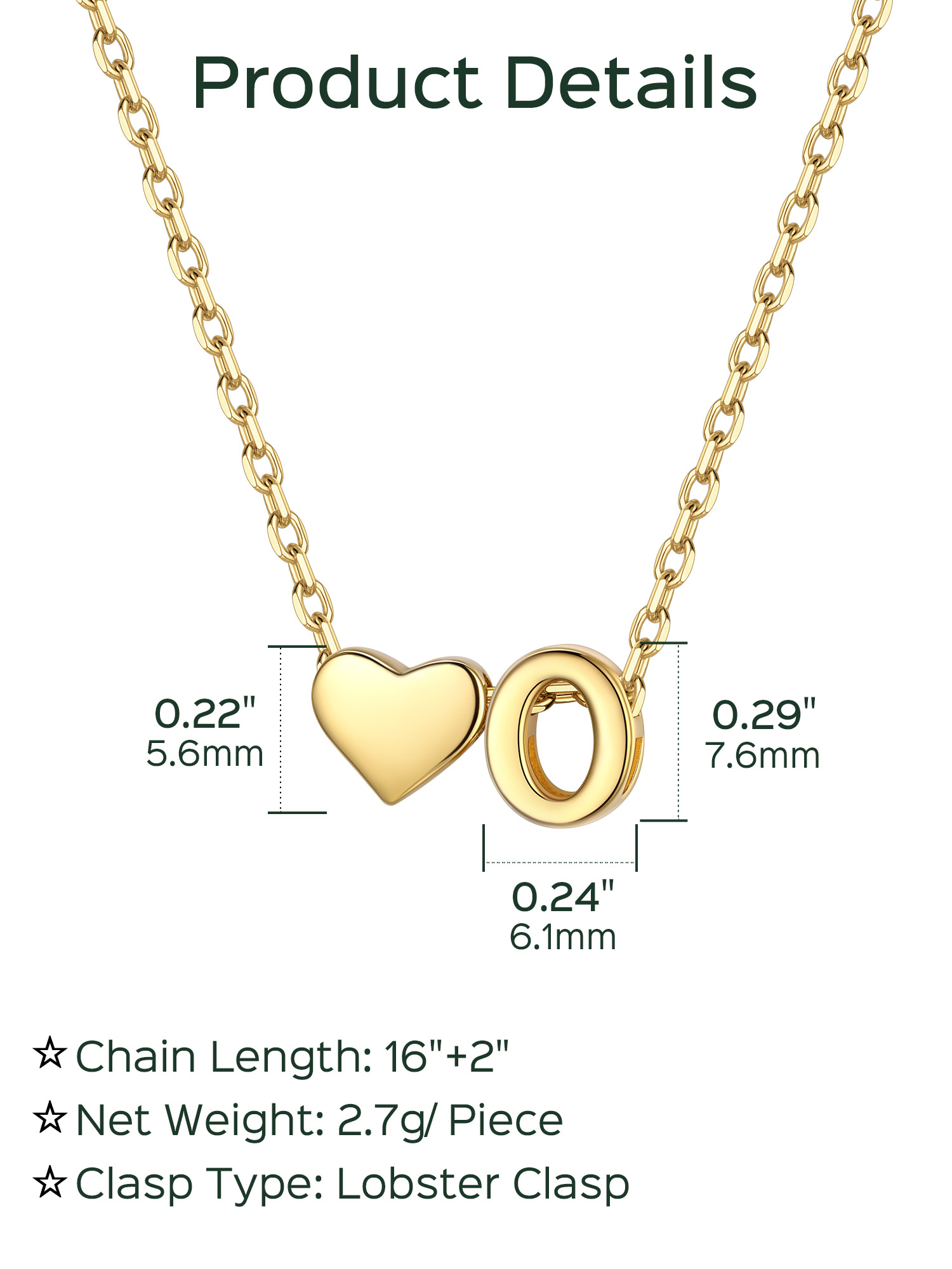 O-Gold Heart & Initial Pendant Necklace, sterling silver jewlery, heart necklace, initial necklace, gift idea,  A to Z  jewelry