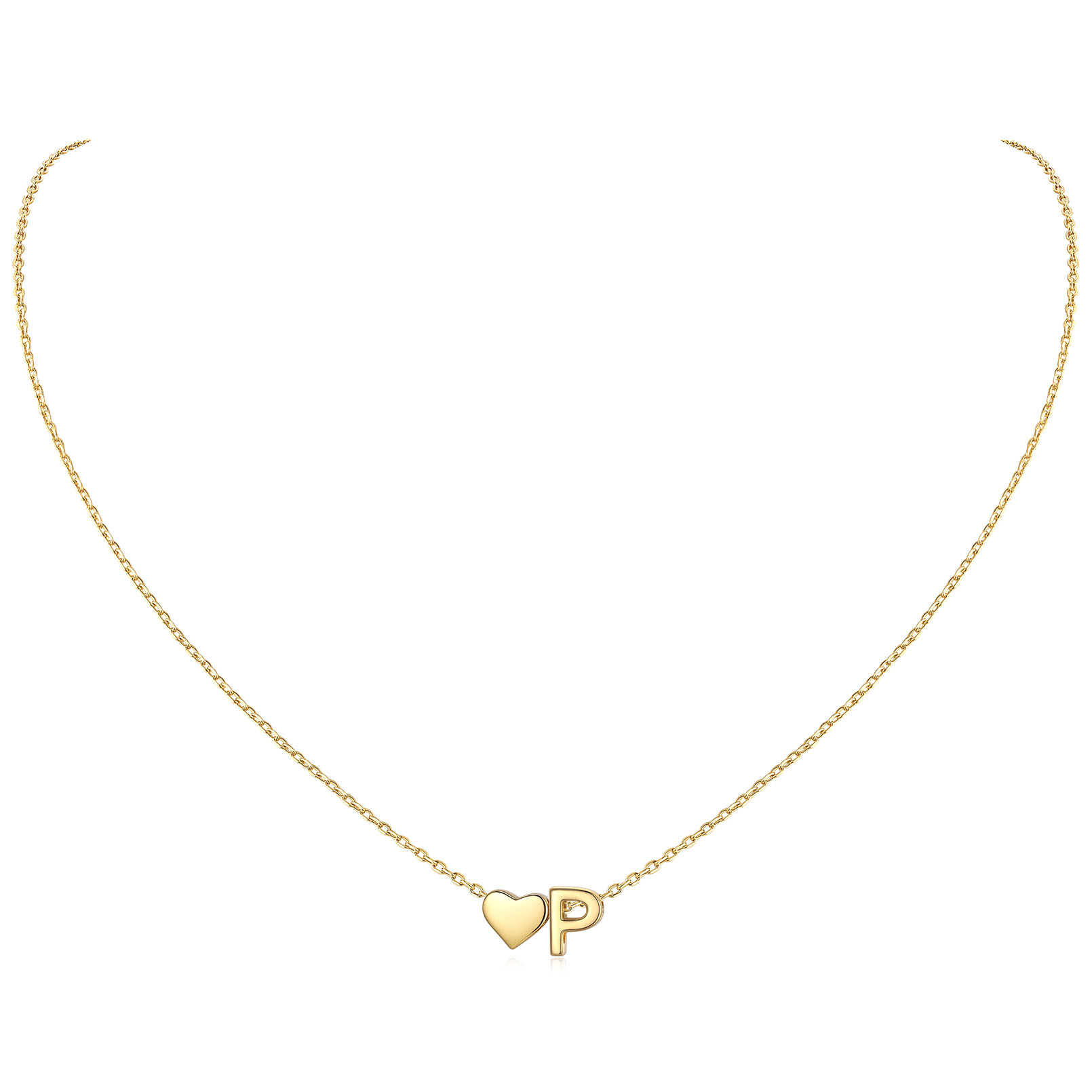P-Gold Heart & Initial Pendant Necklace, sterling silver jewlery, heart necklace, initial necklace, gift idea,  A to Z  jewelry