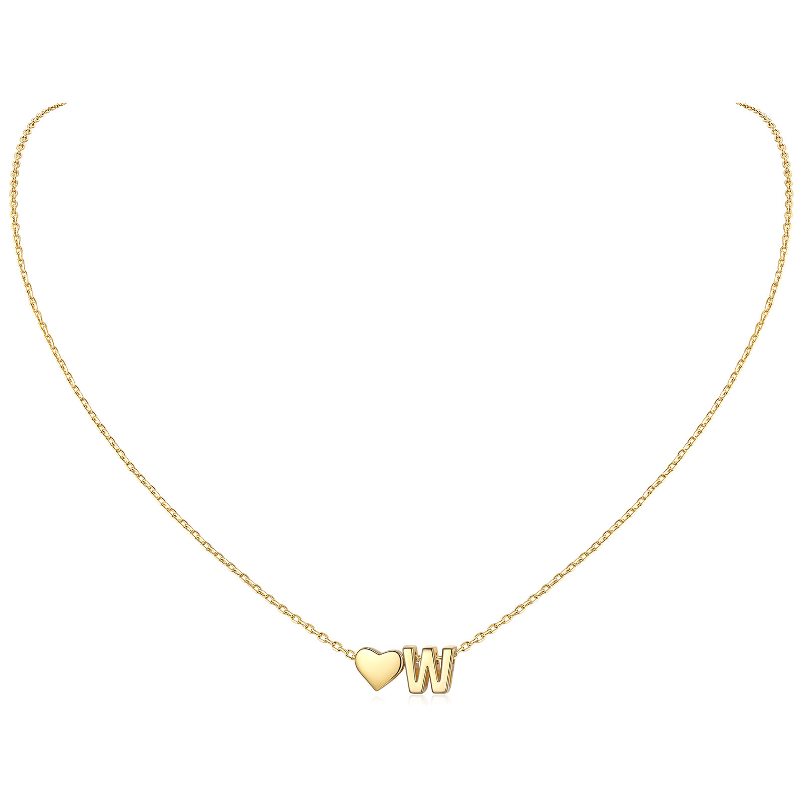 W-Gold Heart & Initial Pendant Necklace, sterling silver jewlery, heart necklace, initial necklace, gift idea,  A to Z  jewelry
