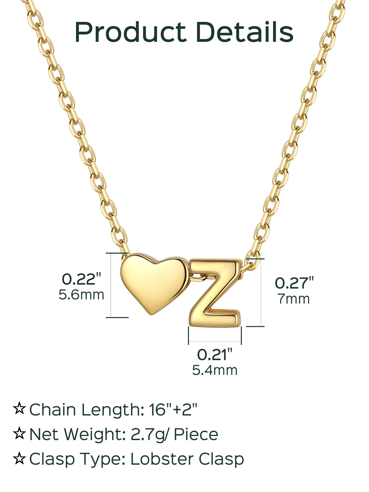 Z-Gold Heart & Initial Pendant Necklace, sterling silver jewlery, heart necklace, initial necklace, gift idea,  A to Z  jewelry