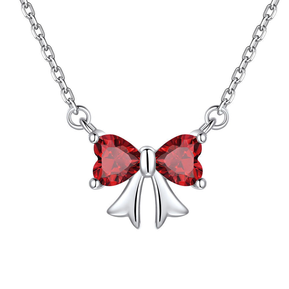 Jan. Bow Birthstone Pendant Necklace