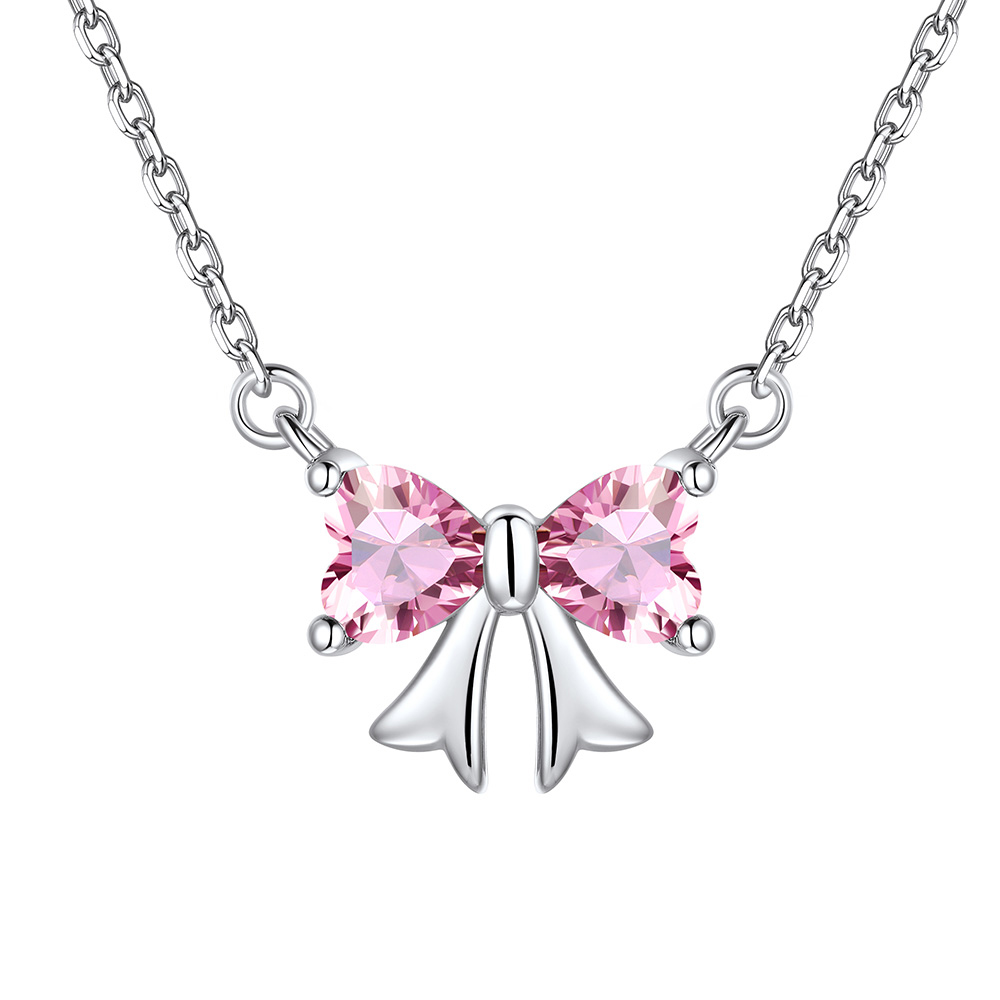 Oct. Bow Birthstone Pendant Necklace