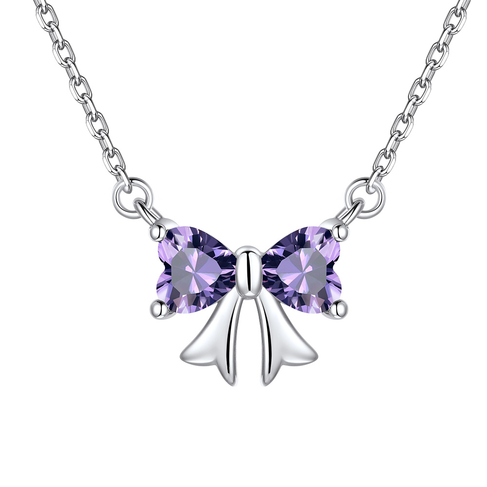 Feb. Bow Birthstone Pendant Necklace