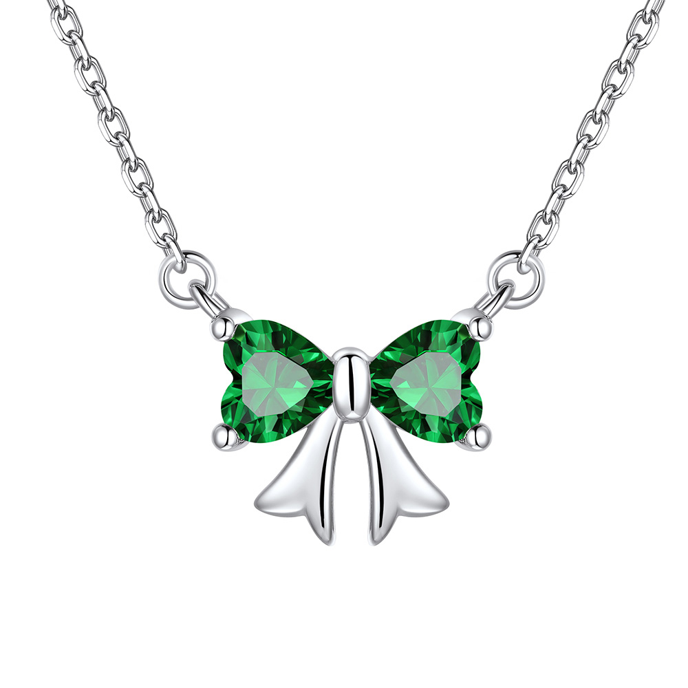 May. Bow Birthstone Pendant Necklace