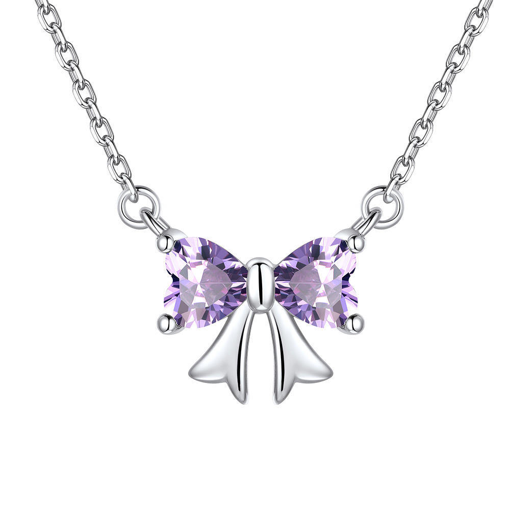 Jun. Bow Birthstone Pendant Necklace