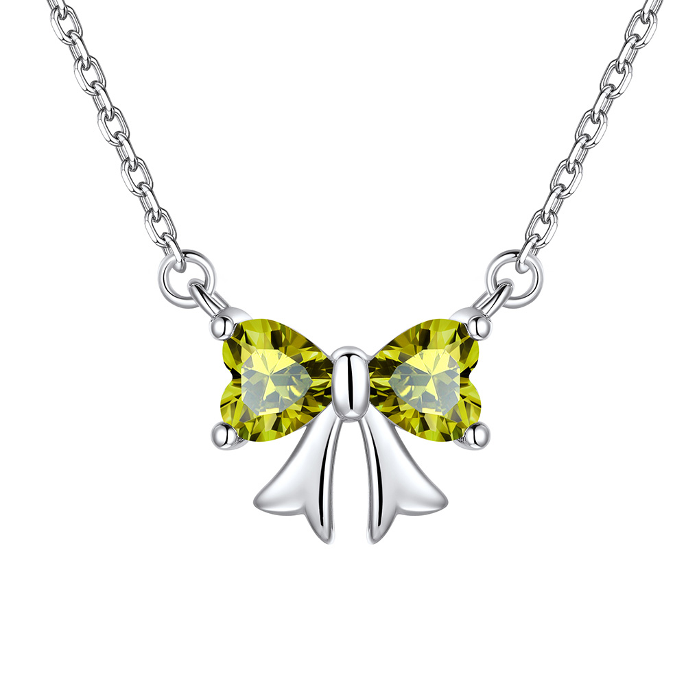 Aug. Bow Birthstone Pendant Necklace
