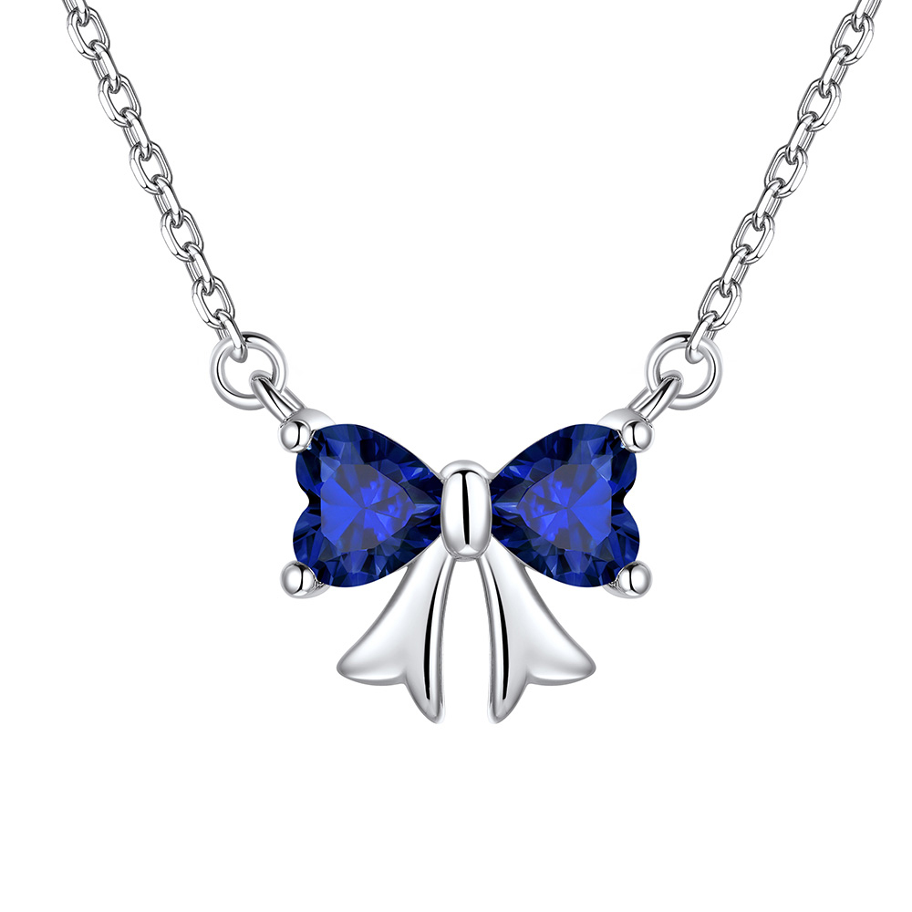 Sept. Bow Birthstone Pendant Necklace