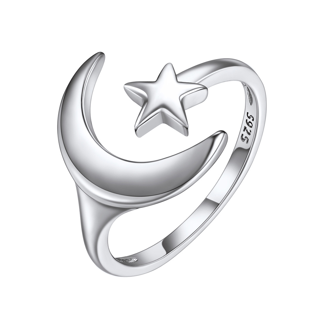 Simple Stackable Knuckle Moon and Star Wrap Open Adjustable Ring