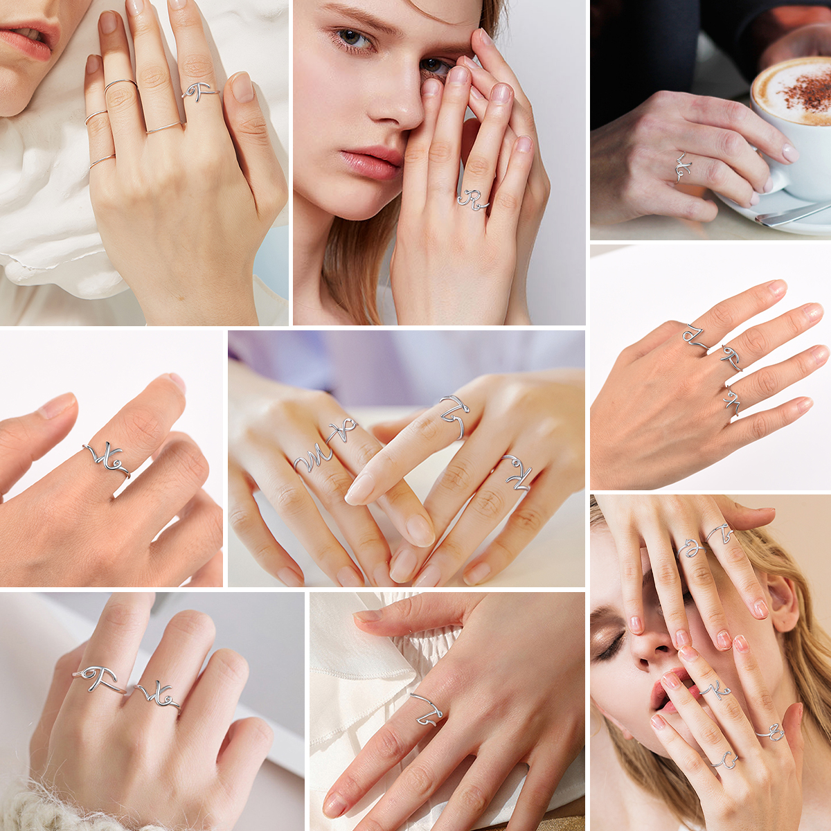 Simple Initial Letter Monogram A-Z Adjustable Ring for Women/Ladies/Men/Mother/Father/Friends/Couples/girlfriend/teenager