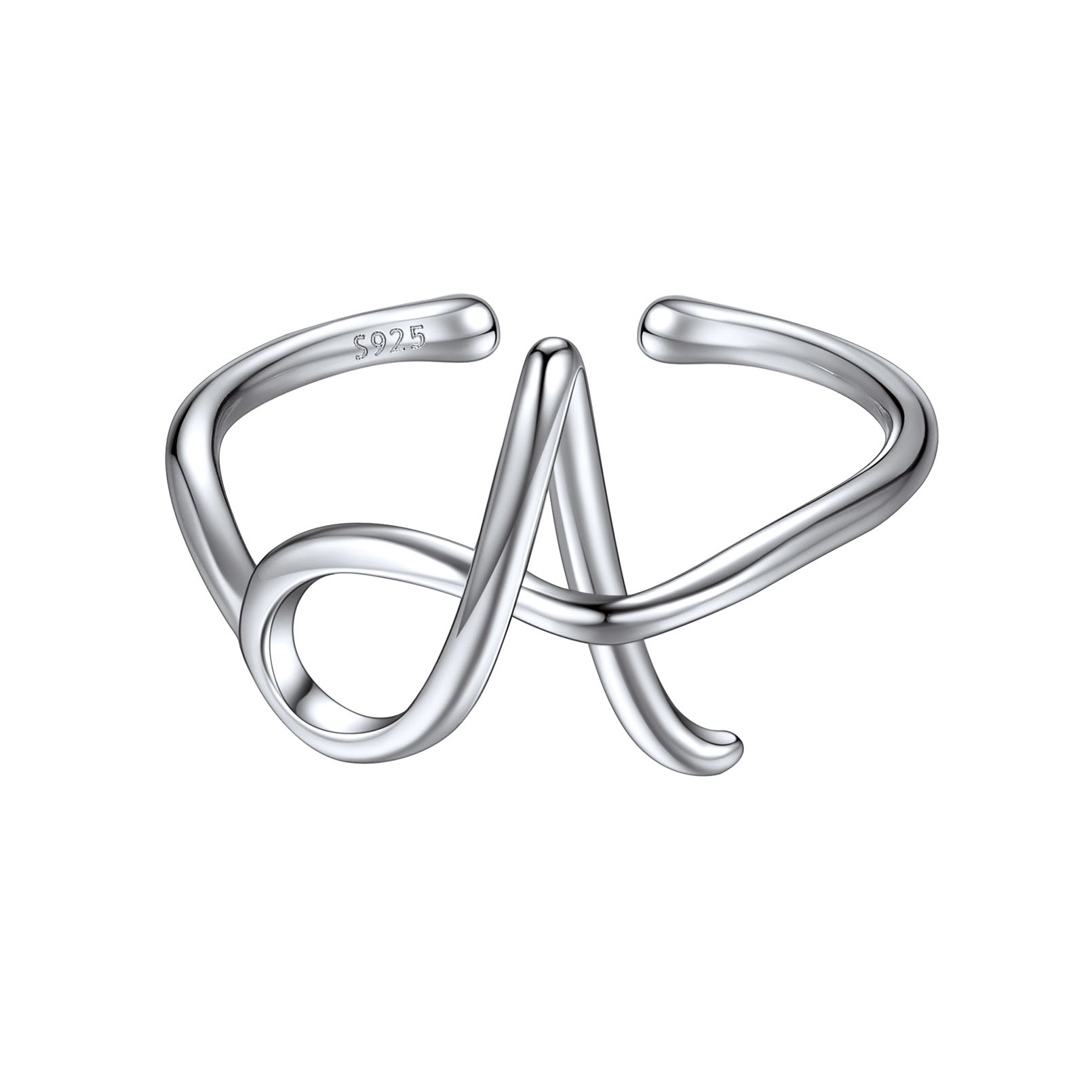 Simple Initial Letter Monogram A-Z Adjustable Ring