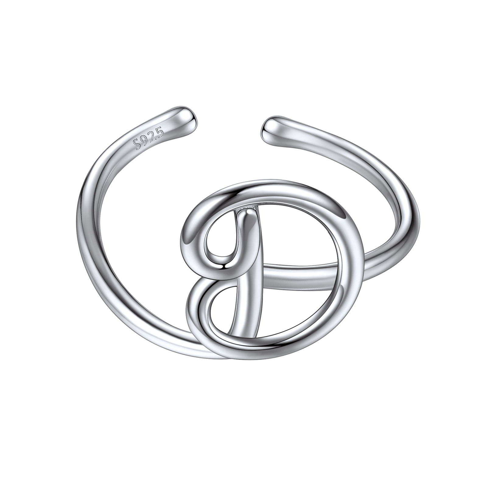 Simple Initial Letter Monogram A-Z Adjustable Ring