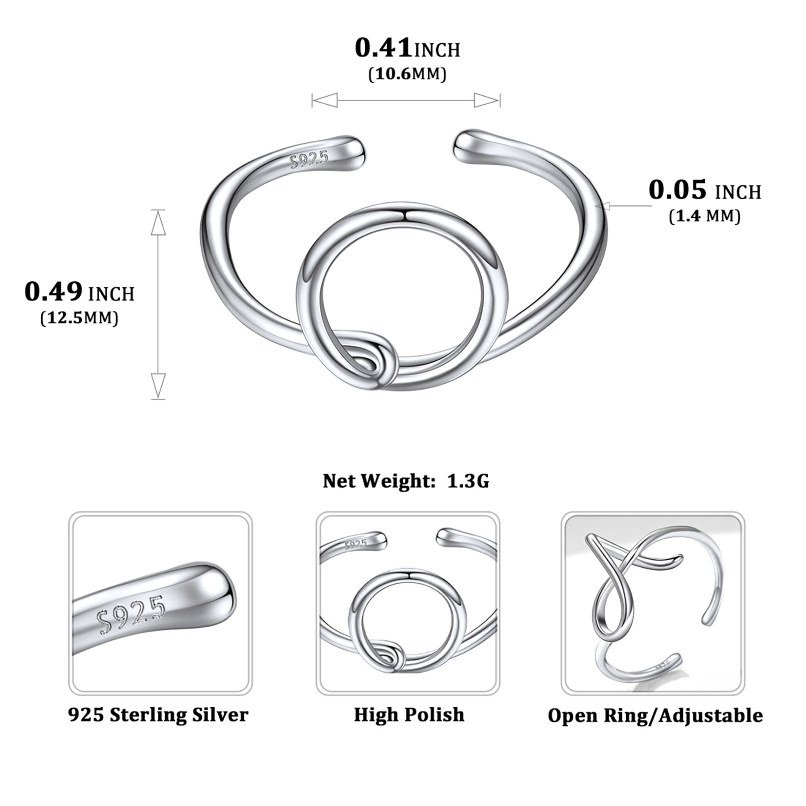 Simple Initial Letter Monogram A-Z Adjustable Ring Details: Dimensions, Hypoallergenic, Adjustable size for 6~11