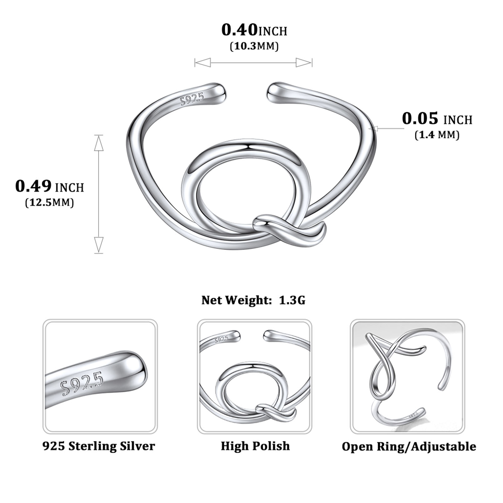 Simple Initial Letter Monogram A-Z Adjustable Ring Details: Dimensions, Hypoallergenic, Adjustable size for 6~11