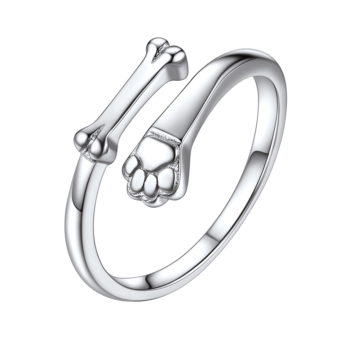 Dog Paw Minimalist High Polish Tarnish Resistant  Adjustable Ring