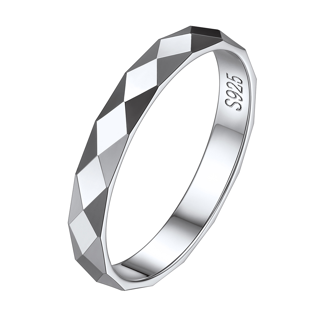 Sandblast Finish/Multi-Faceted Wedding Band Ring