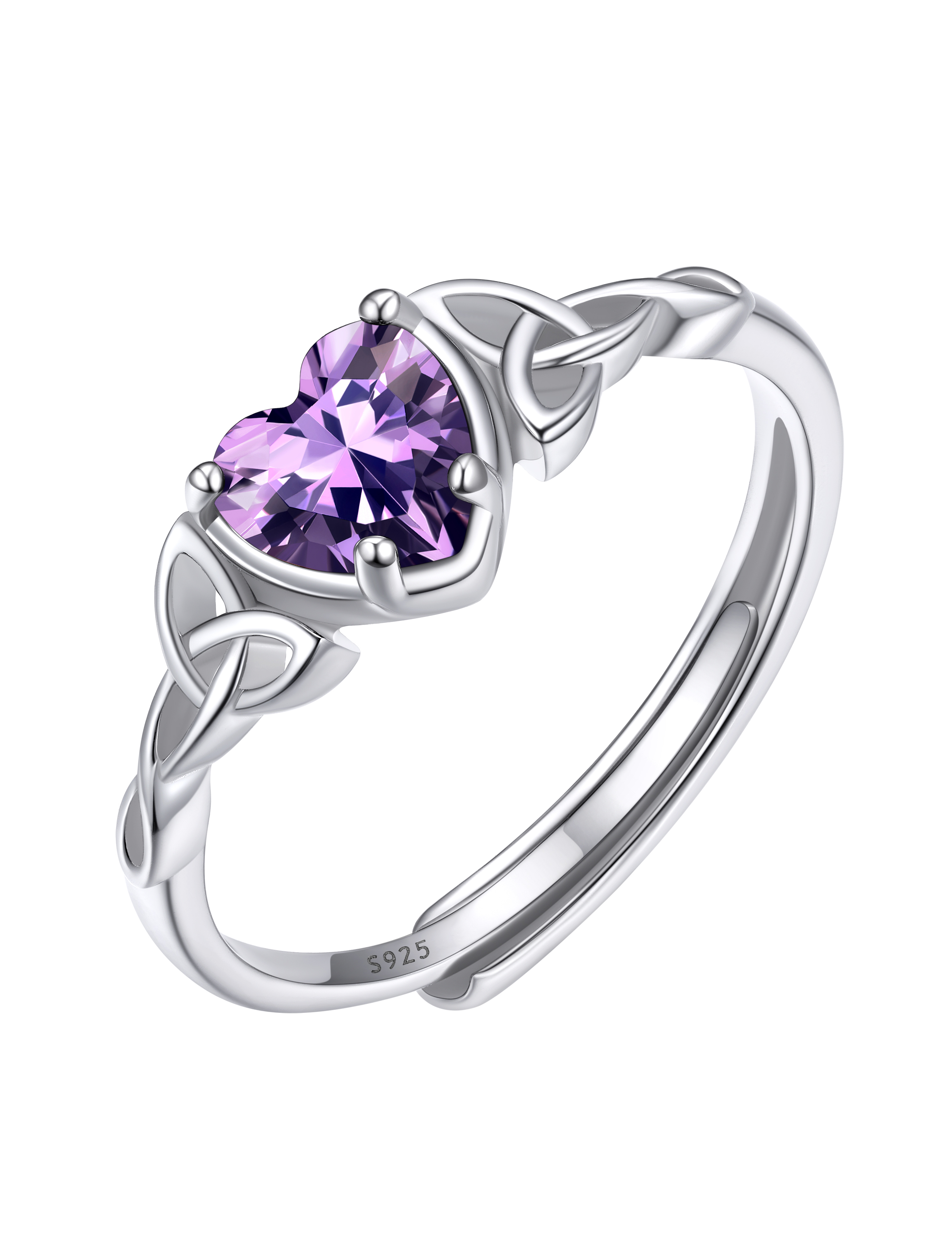12 Months Celtic Knot & Heart Shape Birthstone Promise Rings for Women, jan birthstone, February birthstone, Amethyst Jewelry, Pisces Birthstone, Aquarius Birthstone, sterling silver promise rings, gift idea