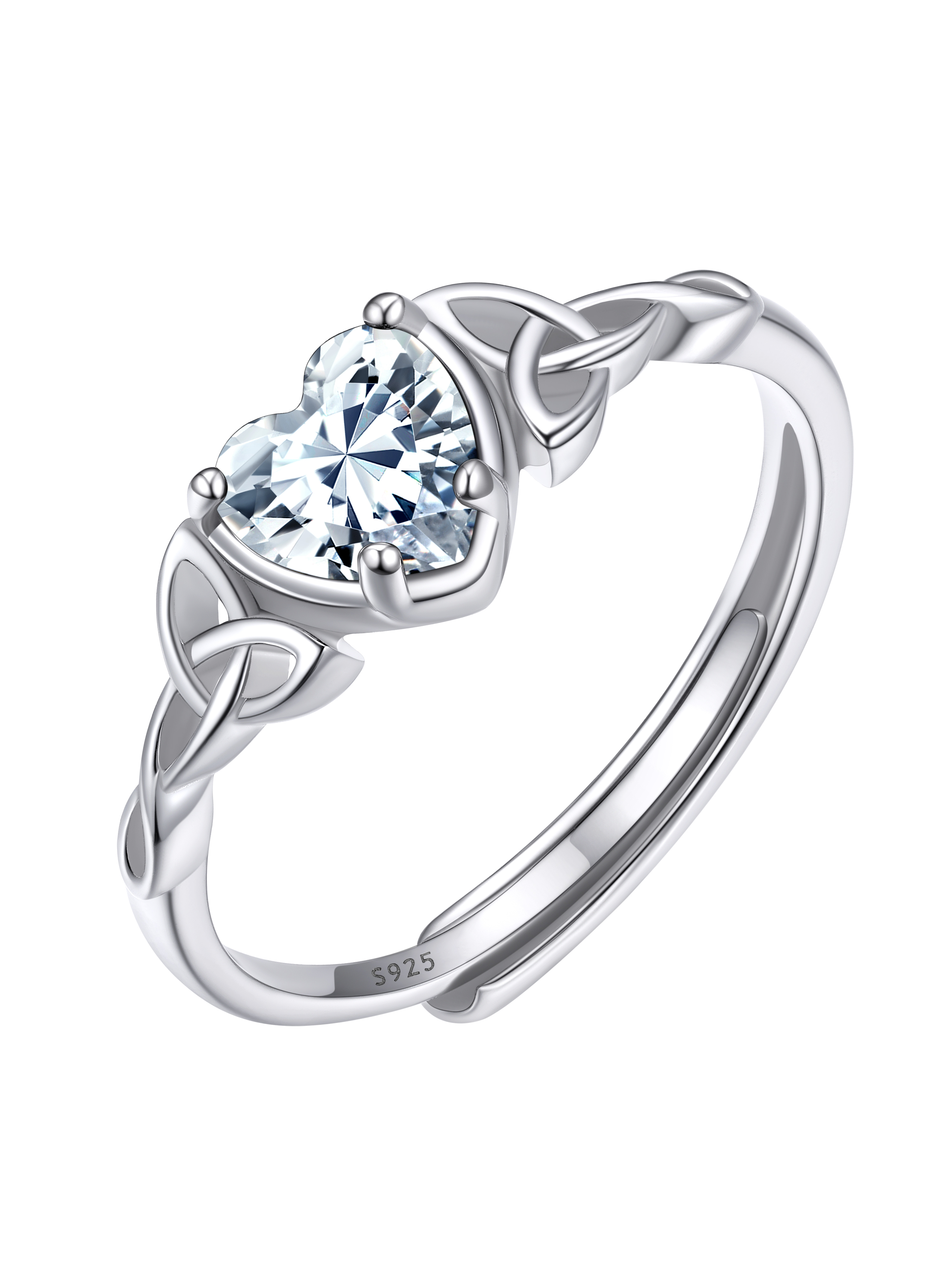 12 Months Celtic Knot & Heart Shape Birthstone Promise Rings for Women, april birthstone, Diamond Jewelry, Aries Birthstone, Taurus Birthstone, sterling silver promise rings, gift idea