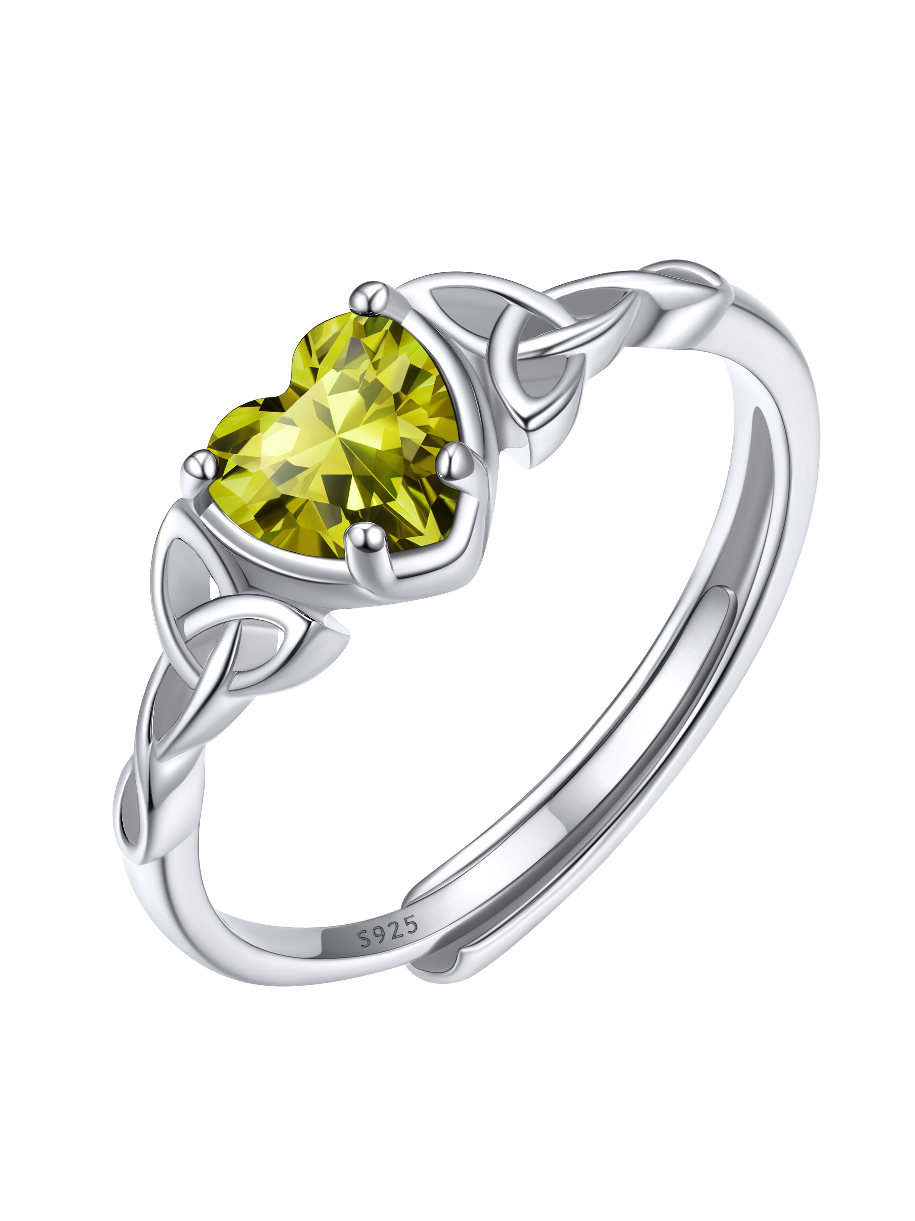 12 Months Celtic Knot & Heart Shape Birthstone Promise Rings for Women, august birthstone, Peridot Necklace, Leo Birthstone, Virgo Birthstone, sterling silver promise rings, gift idea