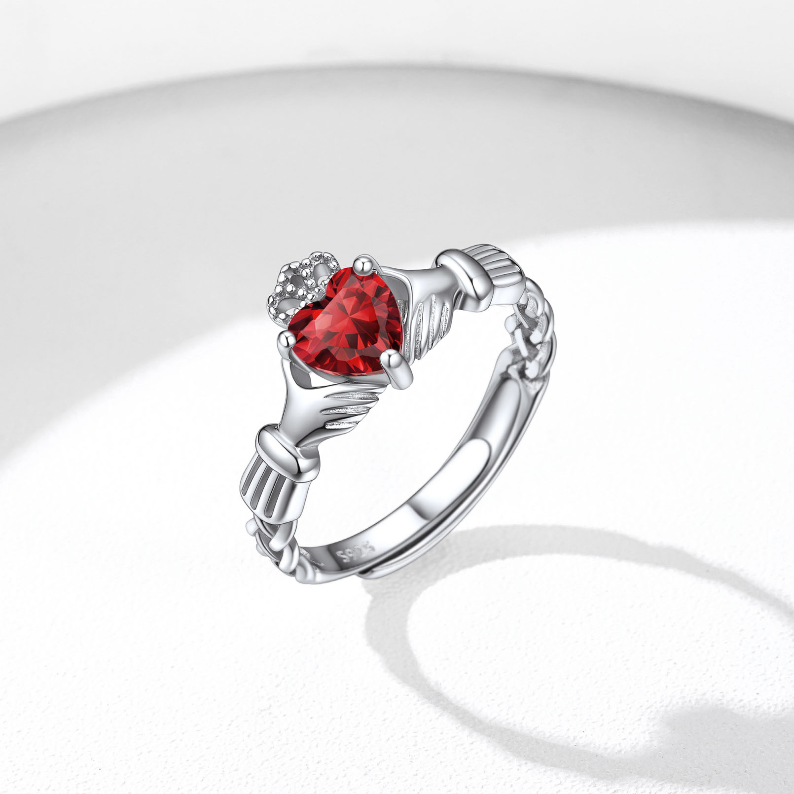 12 Months Celtic Knot Claddagh & Crown Heart Shape Birthstone Promise Ring for Women, jan birthstone, Garnet rings, Capricorn Birthstone, Aquarius Birthstone, sterling silver jewelry, gift idea