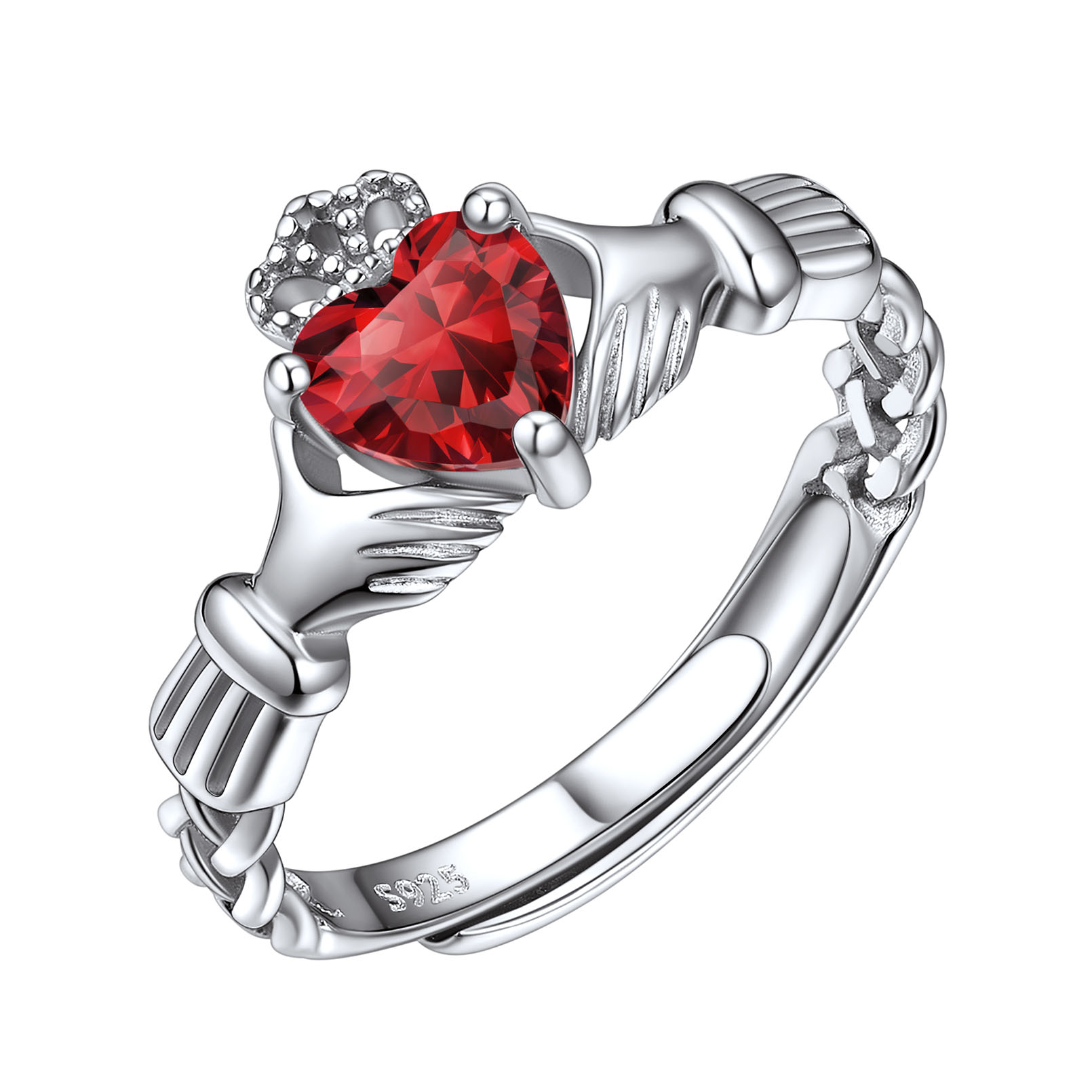 12 Months Celtic Knot Claddagh & Crown Heart Shape Birthstone Promise Ring