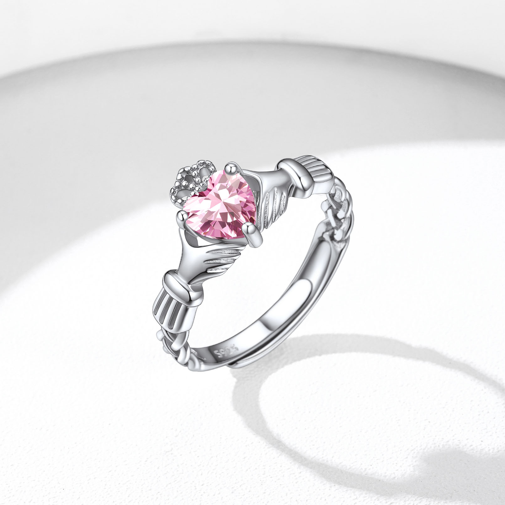 12 Months Celtic Knot Claddagh & Crown Heart Shape Birthstone Promise Ring for Women, october birthstone, Pink Tourmaline rings, Libra Birthstone, Scorpio Birthstone, sterling silver jewelry, gift idea