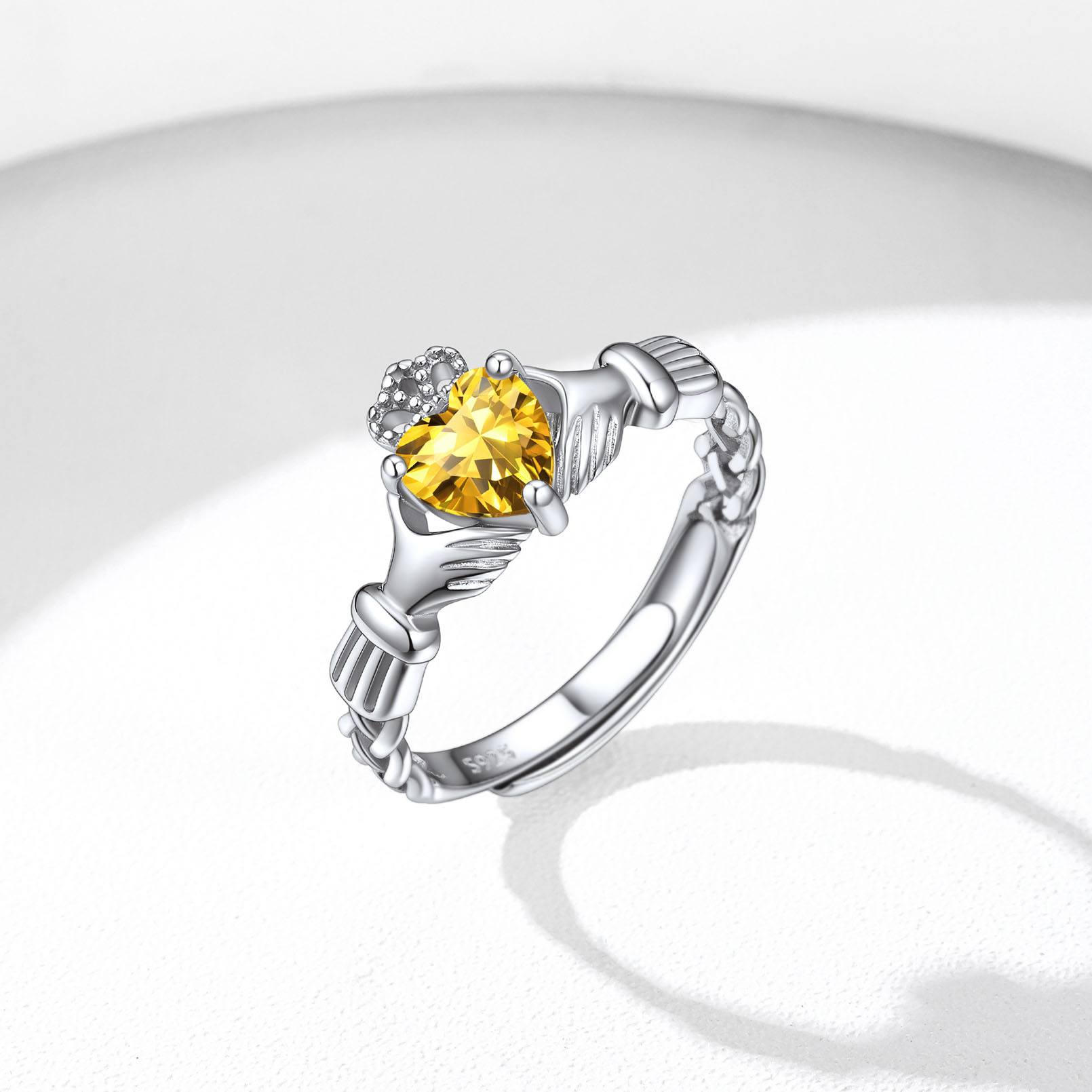 12 Months Celtic Knot Claddagh & Crown Heart Shape Birthstone Promise Ring for Women, november birthstone, Citrine Jewelry, Scorpio Birthstone, Sagittarius Birthstone, sterling silver jewlery, memorial gift, sterling silver jewelry, gift idea