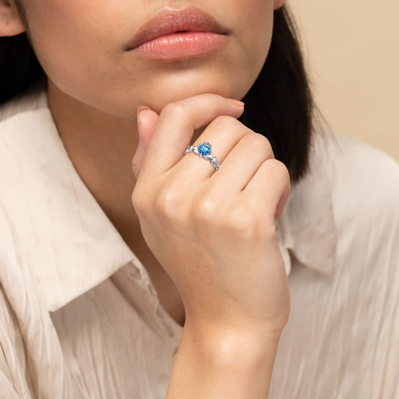 12 Months Celtic Knot Claddagh & Crown Heart Shape Birthstone Promise Ring for Women, december birthstone, Blue Topaz Jewelry, Sagittarius Birthstone,  topaz birthstone, Capricorn Birthstone, christmas gift, sterling silver jewelry, gift idea