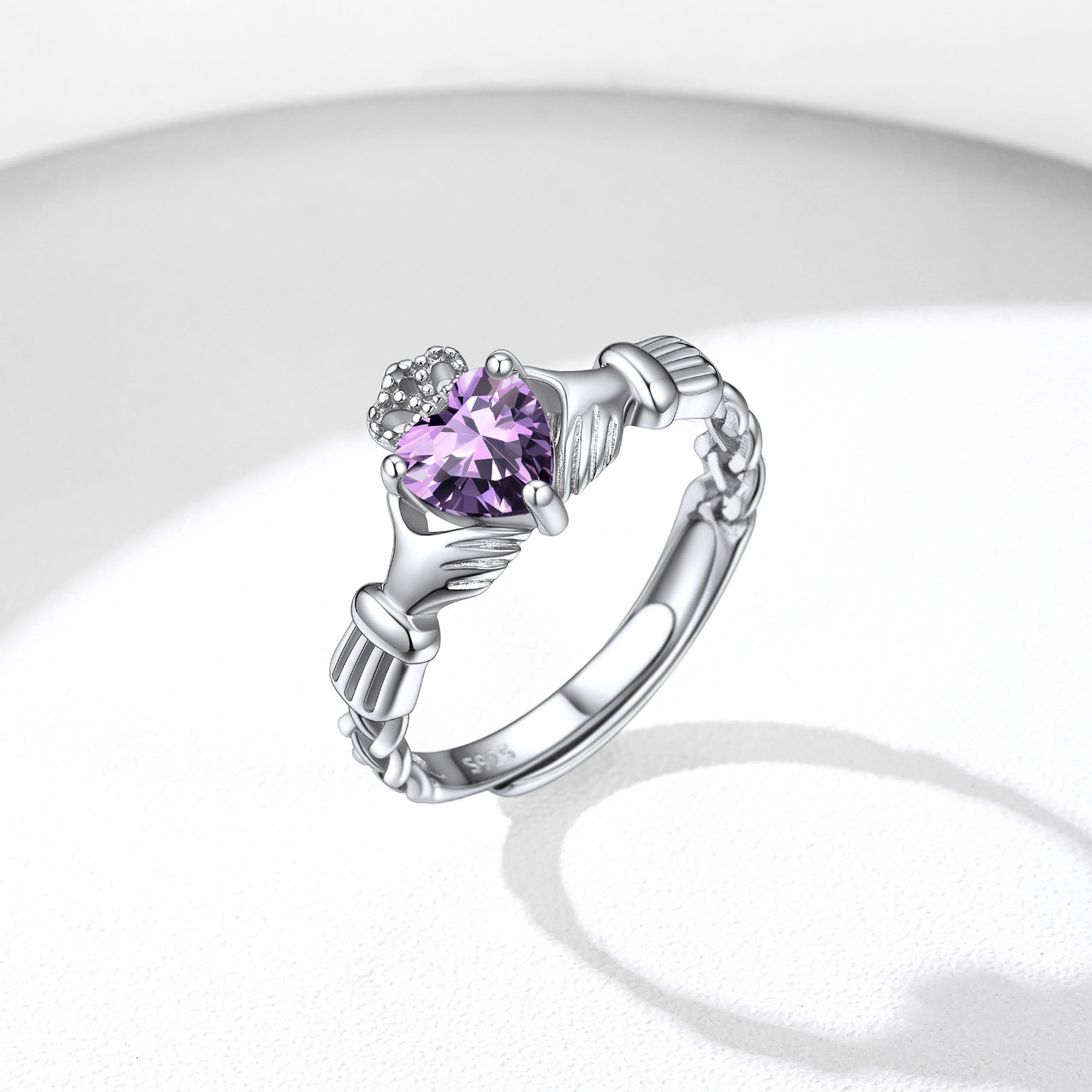 12 Months Celtic Knot Claddagh & Crown Heart Shape Birthstone Promise Ring for Women, February birthstone, Amethyst Jewelry, Pisces Birthstone, Aquarius Birthstone, sterling silver jewelry, gift idea