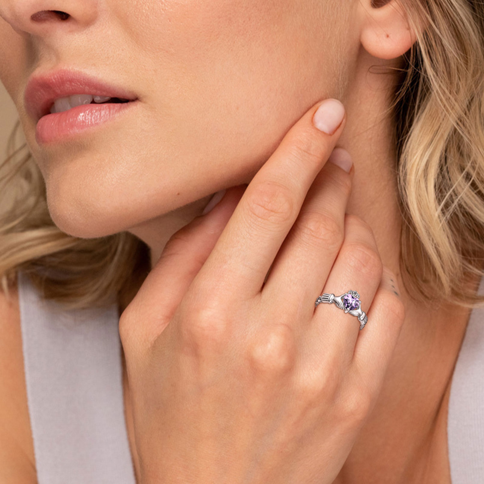 12 Months Celtic Knot Claddagh & Crown Heart Shape Birthstone Promise Ring for Women, February birthstone, Amethyst Jewelry, Pisces Birthstone, Aquarius Birthstone, sterling silver jewelry, gift idea