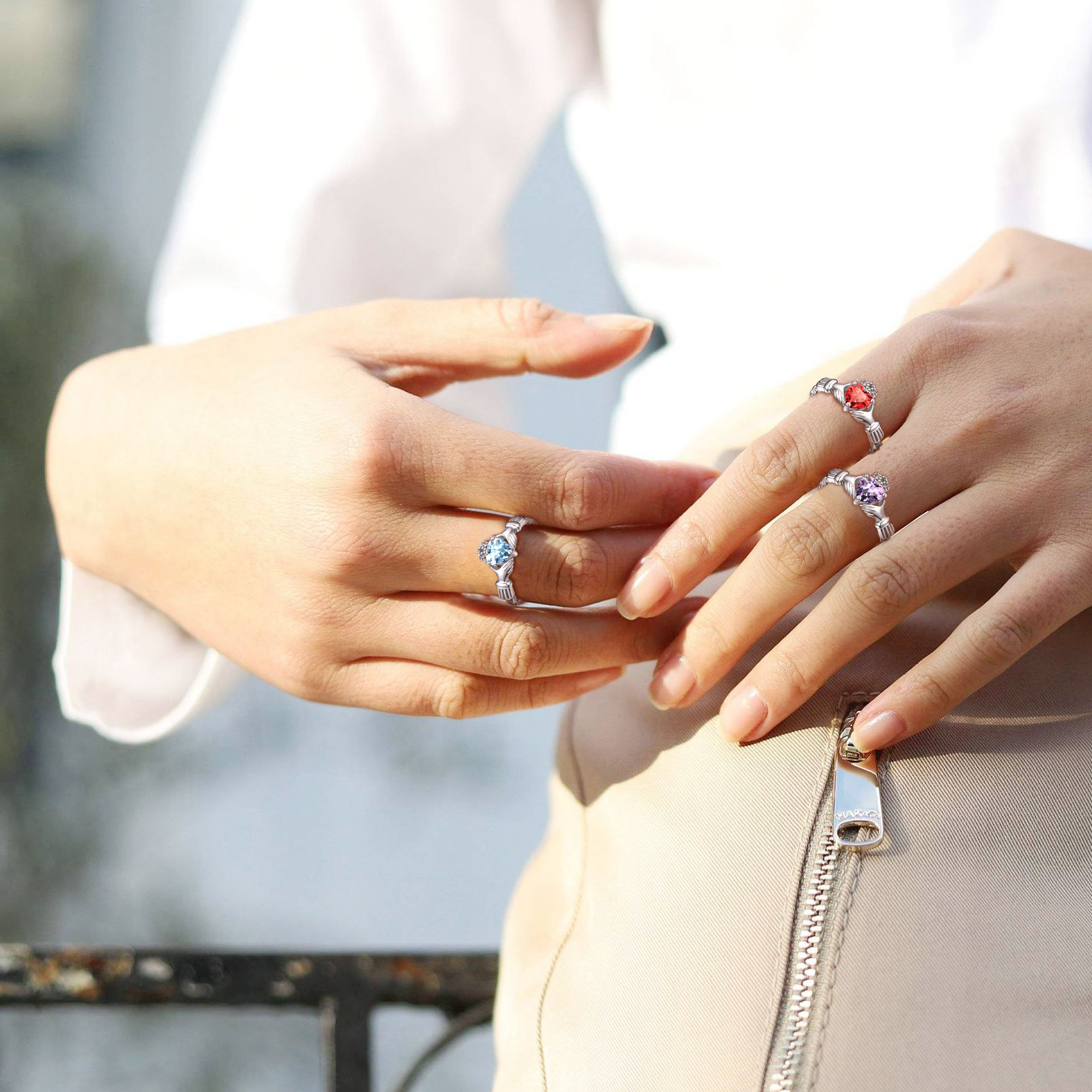 12 Months Celtic Knot Claddagh & Crown Heart Shape Birthstone Promise Ring for Women, march birthstone, Aquamarine rings, Pisces Birthstone, Aries Birthstone, sterling silver jewelry, gift idea