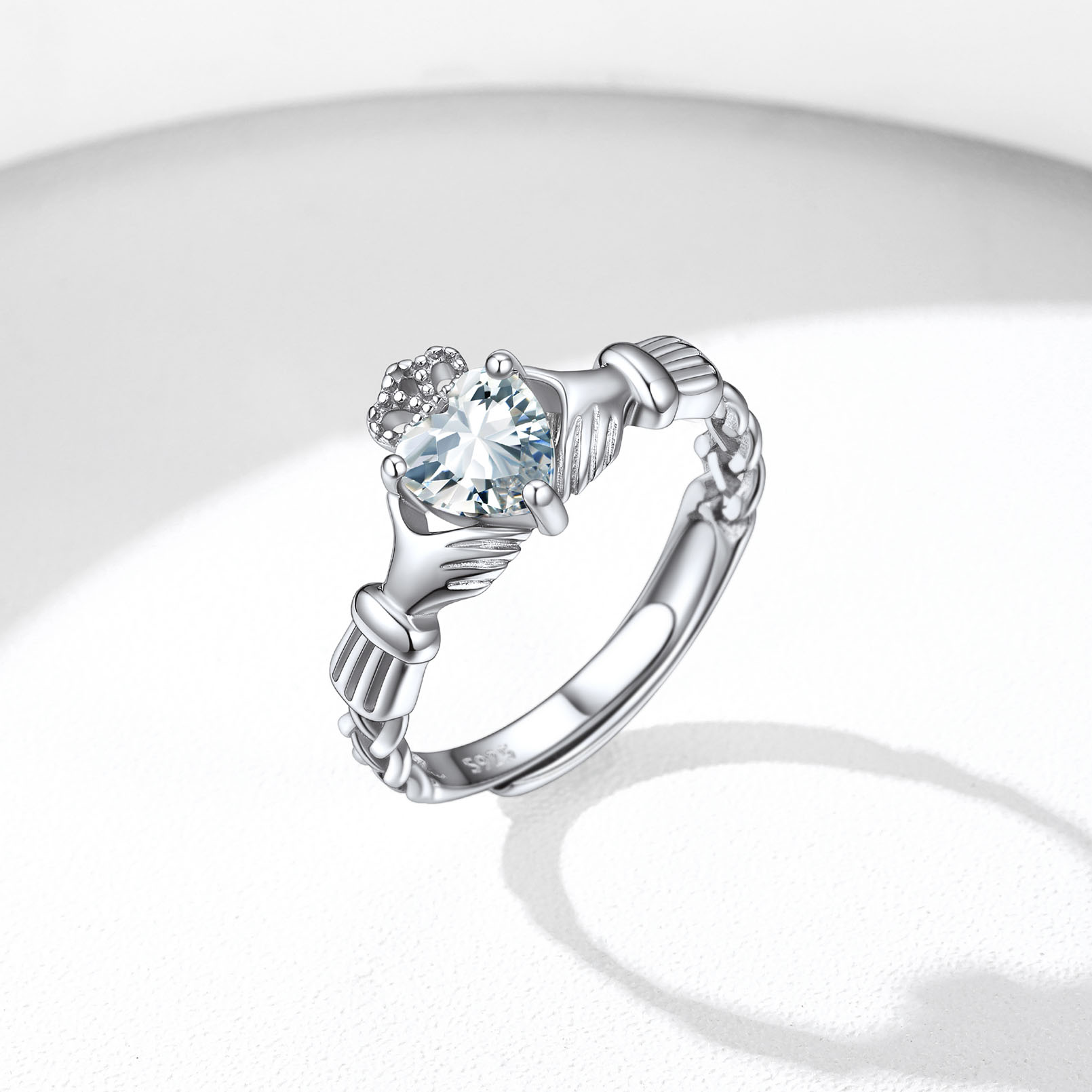 12 Months Celtic Knot Claddagh & Crown Heart Shape Birthstone Promise Ring for Women, april birthstone, Diamond Jewelry, Aries Birthstone, Taurus Birthstone, sterling silver jewelry, gift idea