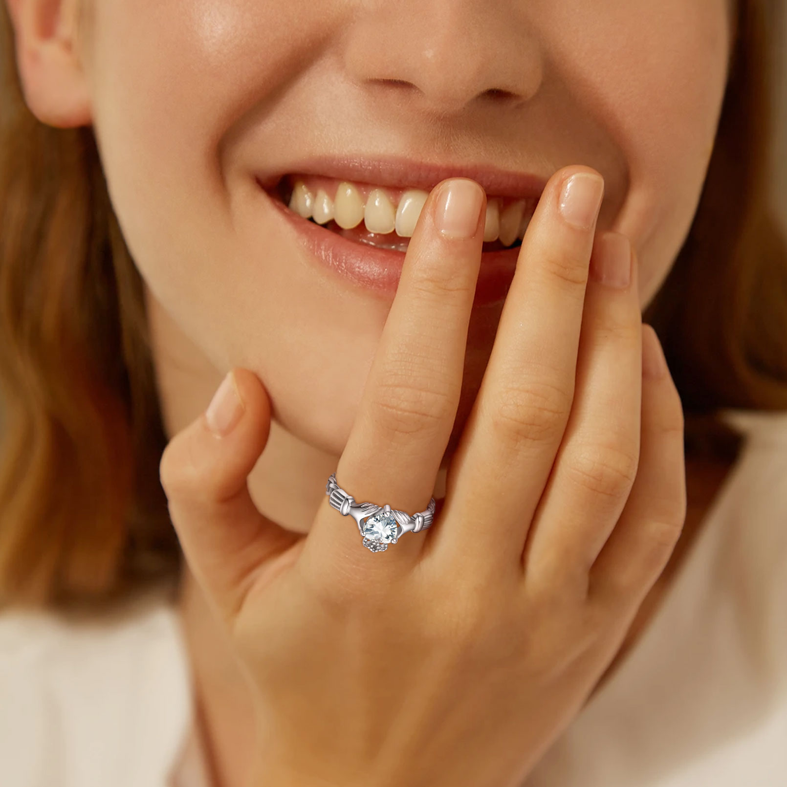 12 Months Celtic Knot Claddagh & Crown Heart Shape Birthstone Promise Ring for Women, april birthstone, Diamond Jewelry, Aries Birthstone, Taurus Birthstone, sterling silver jewelry, gift idea