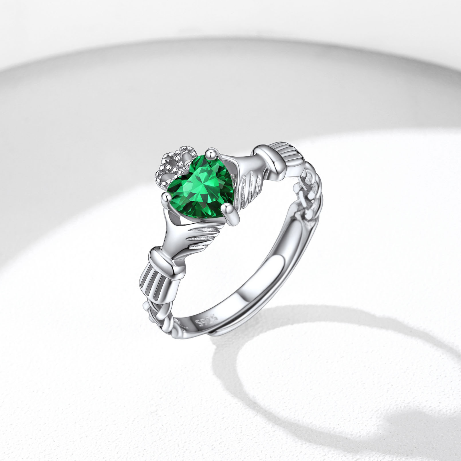 12 Months Celtic Knot Claddagh & Crown Heart Shape Birthstone Promise Ring for Women, may birthstone, Emerald rings, Taurus Birthstone, Gemini Birthstone, sterling silver jewelry, gift idea