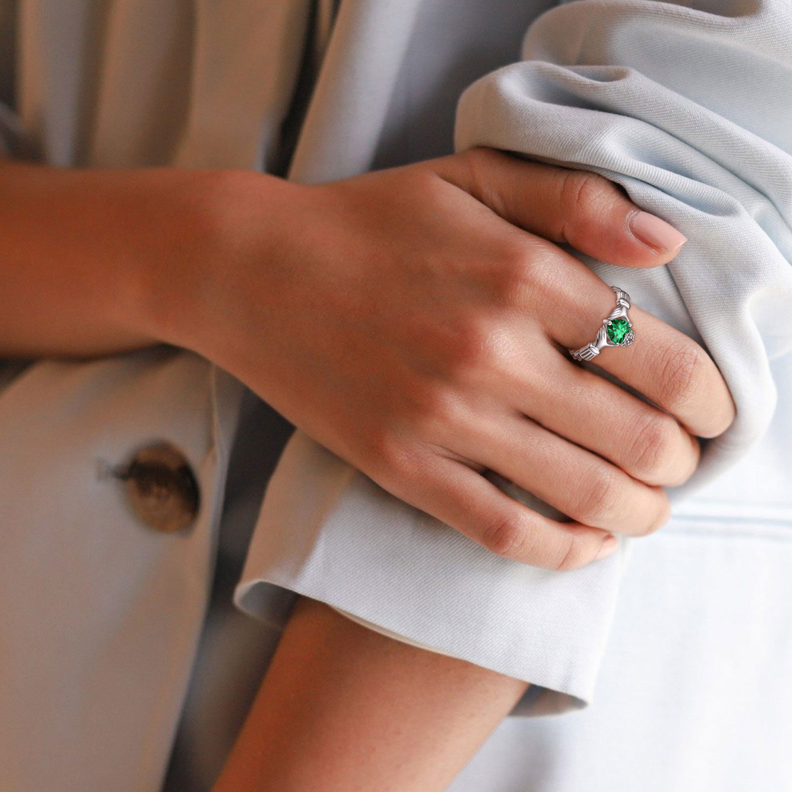 12 Months Celtic Knot Claddagh & Crown Heart Shape Birthstone Promise Ring for Women, may birthstone, Emerald rings, Taurus Birthstone, Gemini Birthstone, sterling silver jewelry, gift idea