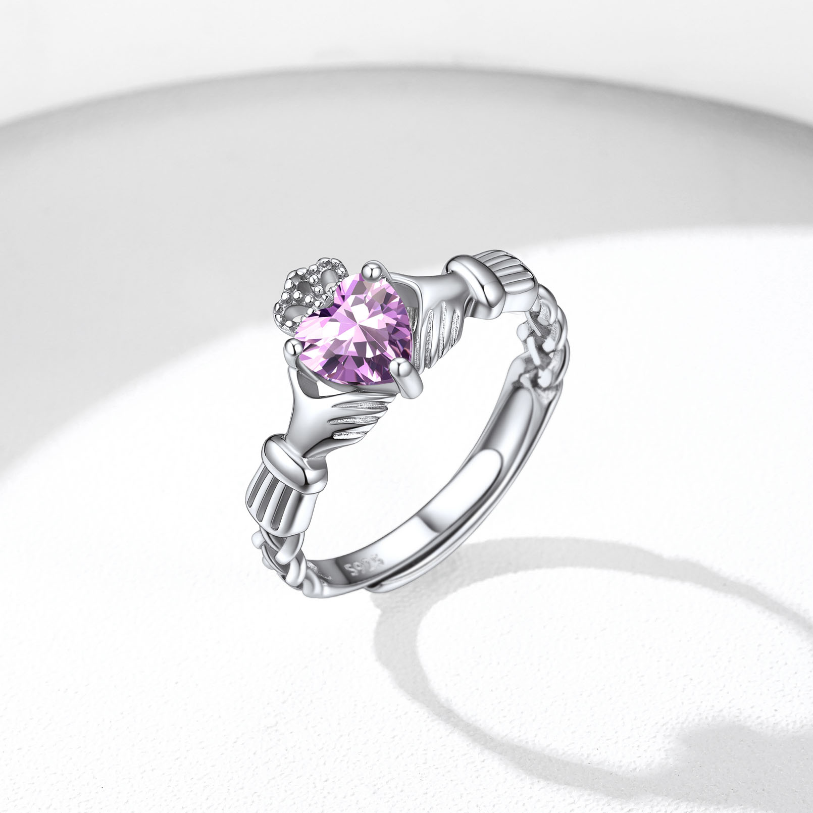 12 Months Celtic Knot Claddagh & Crown Heart Shape Birthstone Promise Ring for Women, june birthstone, Alexandrite Jewelry, Gemini Birthstone, Cancer Birthstone, sterling silver jewelry, gift idea